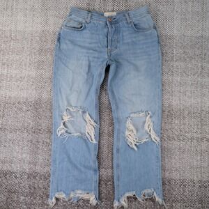 We The Free Jeans Womens 27 Light Blue Good Distressed Straight Leg Raw Hem